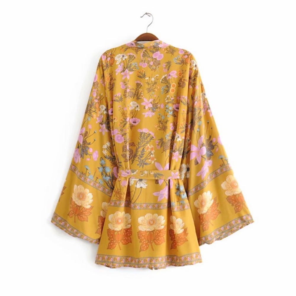 SOLD OUT Festival Bohemian Flower Printed Kimono Robe Tunic - Picture 2 of 6